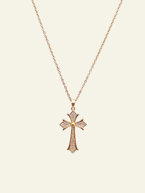 Court Style Zircon Cross Necklace