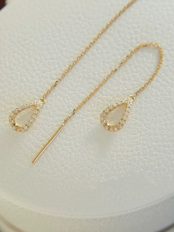 14K Gold Drop shaped Ear Thread