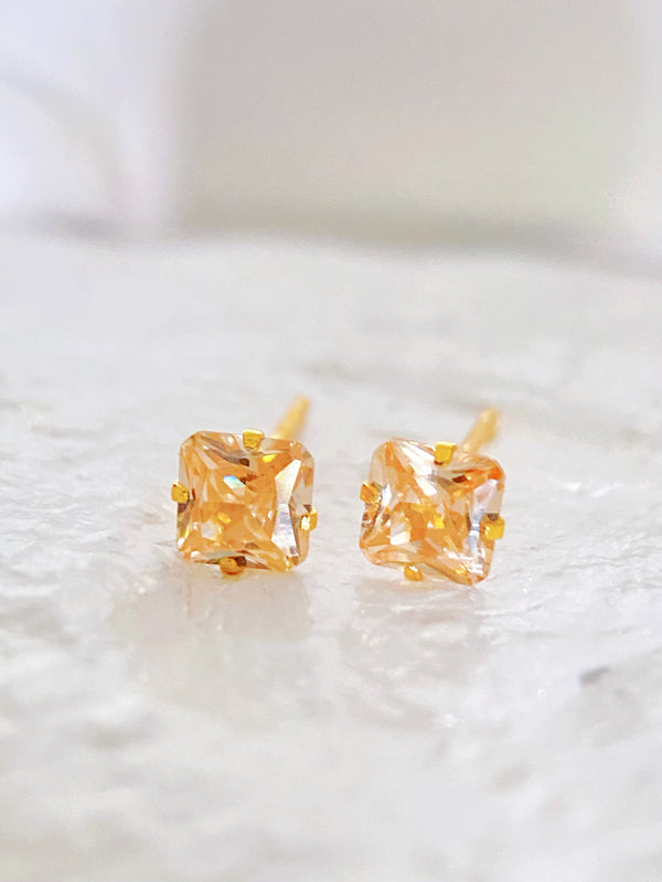 Topaz Four Claws Square Stud Earrings