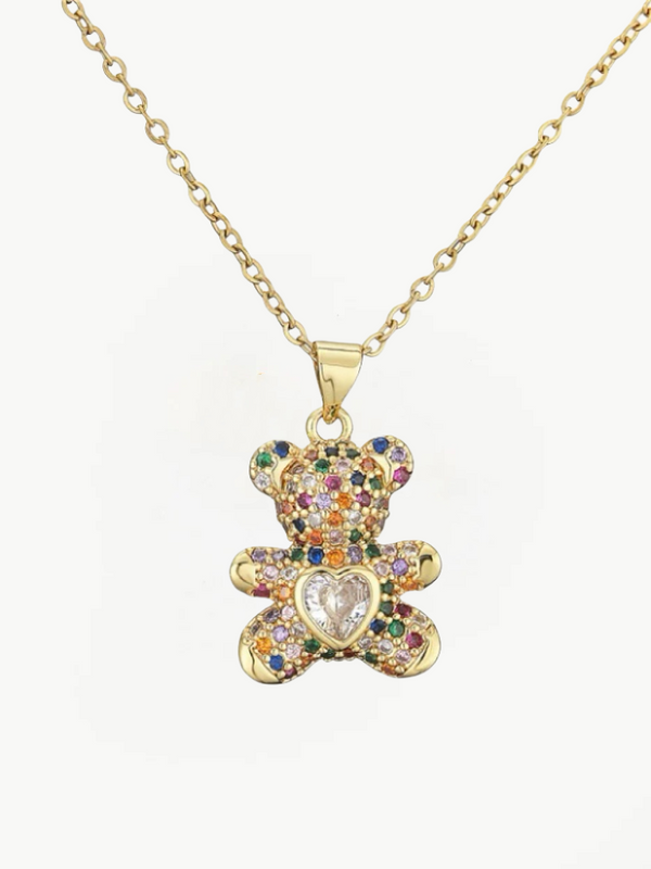 Colored Zircon Love Bear Necklace