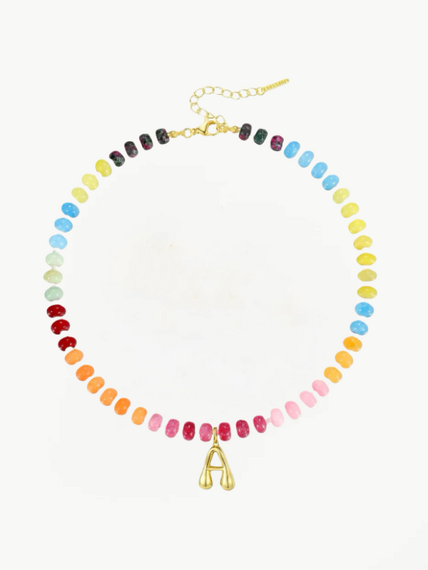 Bubble Letter Colored Beaded Gem Necklace