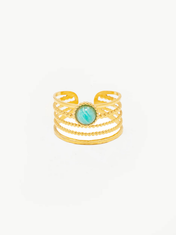 Blue Tianhe Stone Multi-layer Wide-faced Ring