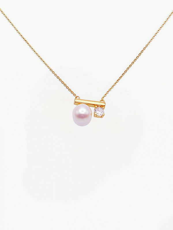 Balance Beam Pearl Zircon Necklace